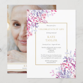 Invitation Pays Floral Photo Funérailles Célébration de la vi