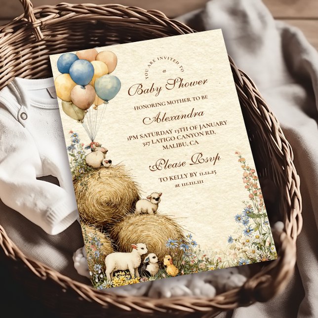 Invitation Pays Hay Bale Baby shower d'animaux de ferme (Créateur téléchargé)