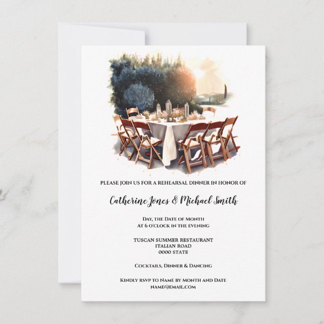 Invitation Pays Italien dîner toscan paysage aquarelle (Devant)