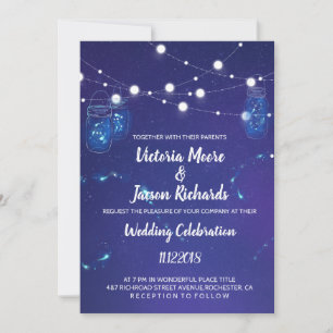 Invitation Pays Lumières rustiques mason jarres lucioles Mari