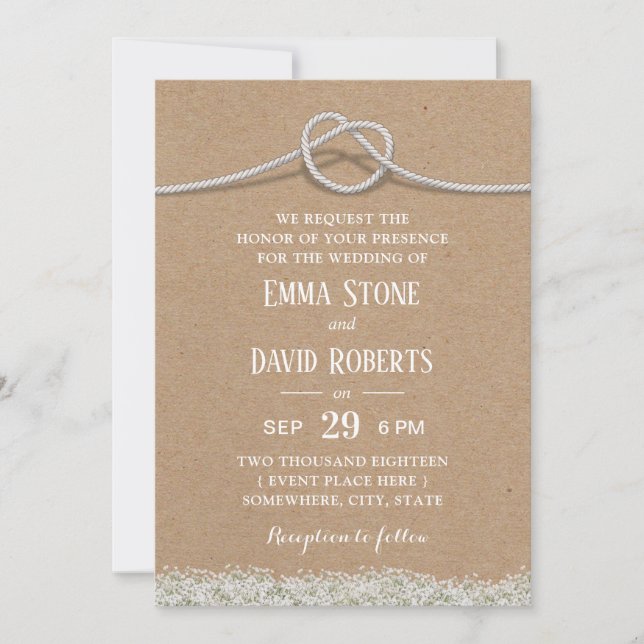 Invitation Pays Mariage rustique Floral Tying Knot Kraft (Devant)