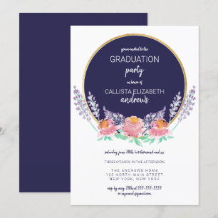 Invitation Pays Marine Pink Lilac Fleur sauvage Graduation