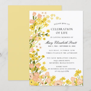 Invitation Pays moderne Jaune Rose Foral Funérailles