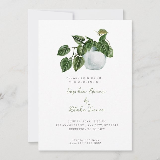 Invitation Pays moderne Postal Plante Mariage blanc (Devant)