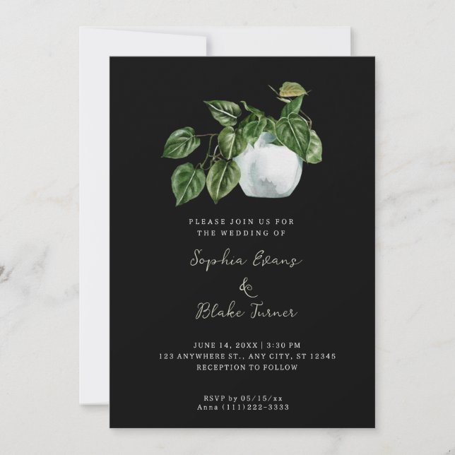 Invitation Pays moderne Postal Plante noir Mariage (Devant)