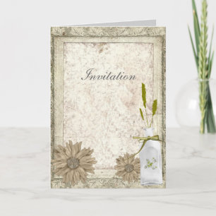 Invitation pays occidental moderne marguerite mariage rustiqu