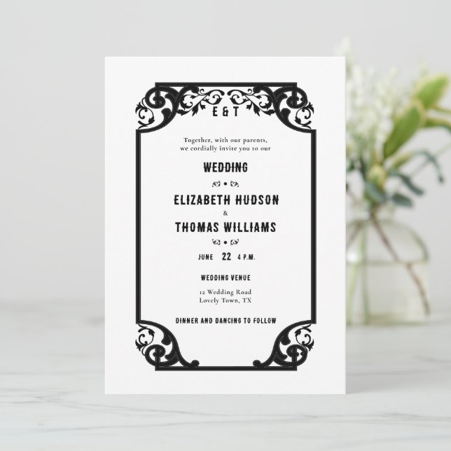 Invitation Pays Ouest Déco noir blanc Mariage officiel (Debout devant)