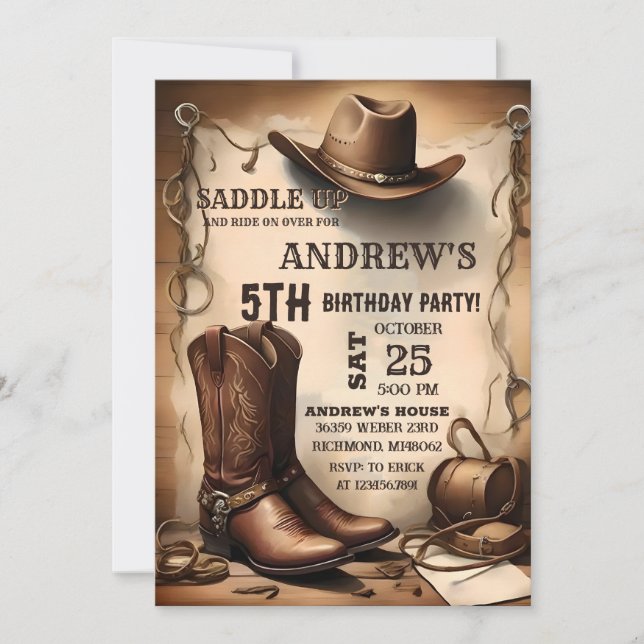 Invitation Pays personnel Western Saddup Cowboy Anniversaire (Devant)