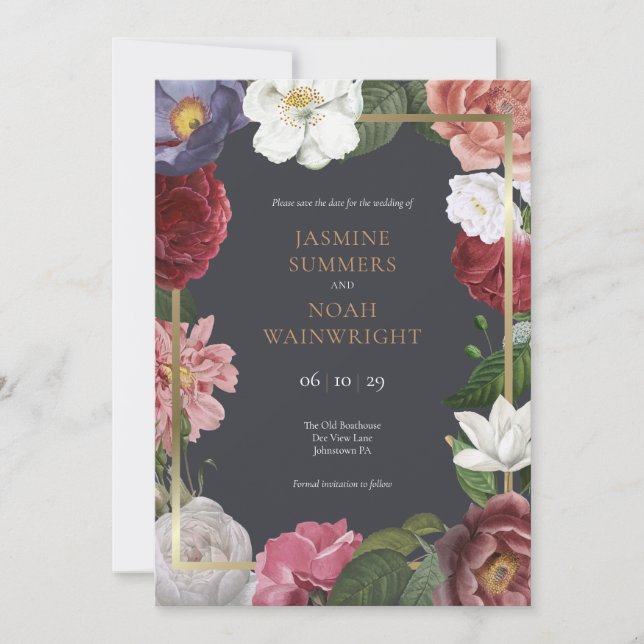 Invitation Pays Rose Floral Faux Gold Foil Enregistrer la dat (Devant)