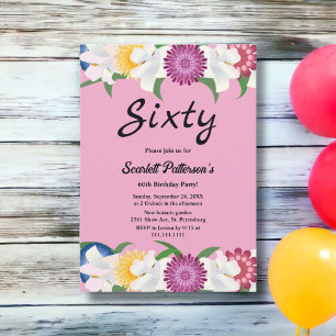 Invitation Pays rose vif Floral moderne 60e anniversaire