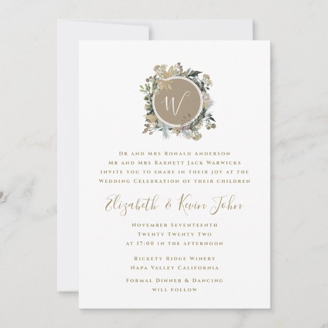 Invitation Pays Russe Floral Monogramme Mariage de couronne (Devant)