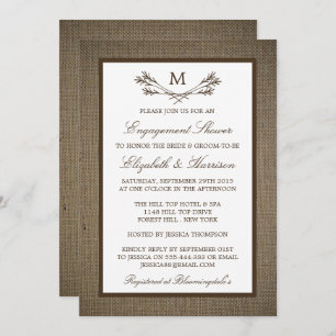 Invitation Pays Russe Monogram Branche Fiançailles Burlap