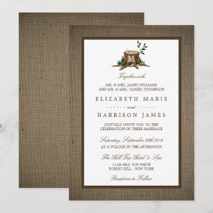 Invitation Pays Russe Monogramme Arbre et Mariage de Burlap