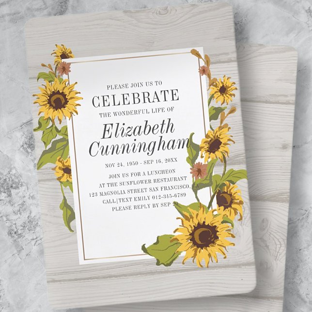 Invitation Pays Russe Tournesol Floral Mémorial Woodsy (Créateur téléchargé)