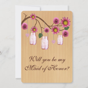 Invitation Pays Rustic Rose Mason Jars Maid Of Honor Card