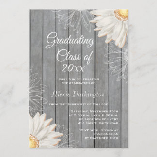 Invitation Pays rustique blanc marguerite fête de graduation