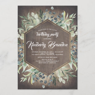 Invitation Pays rustique Cadre or verdoyant Anniversaire