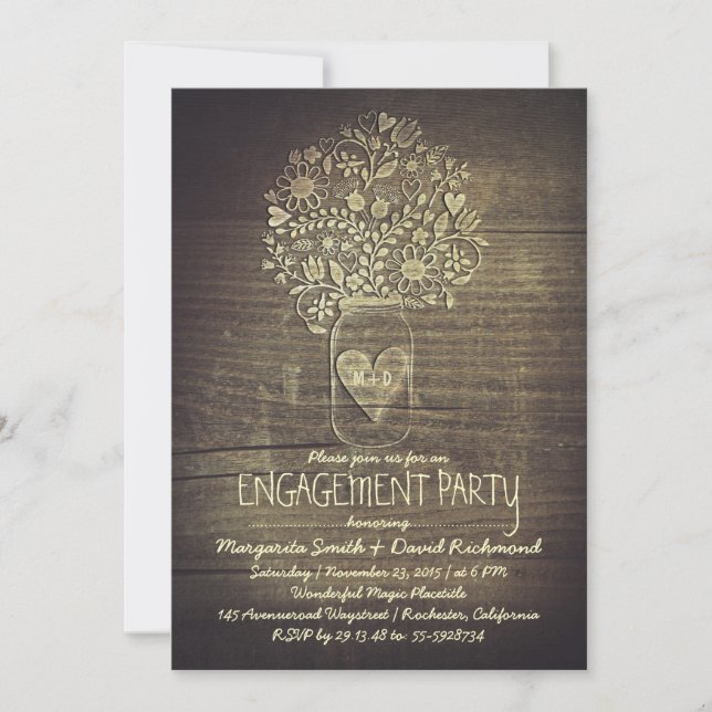 Invitation pays rustique mason jar fête d'engagement floral (Devant)