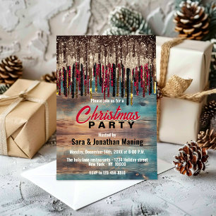 Invitation Pays rustique Noël Vacances rouge noir parties sci