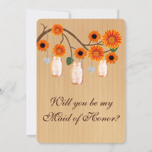 Invitation Pays Rustique Orange Mason Jar Maid Of Honor Card
