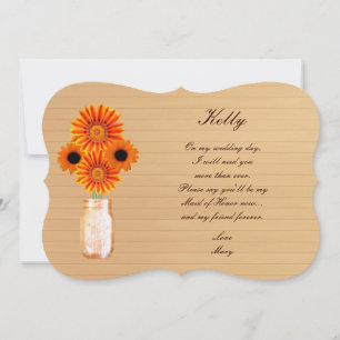 Invitation Pays Rustique Orange Mason Jar Maid Of Honor Card