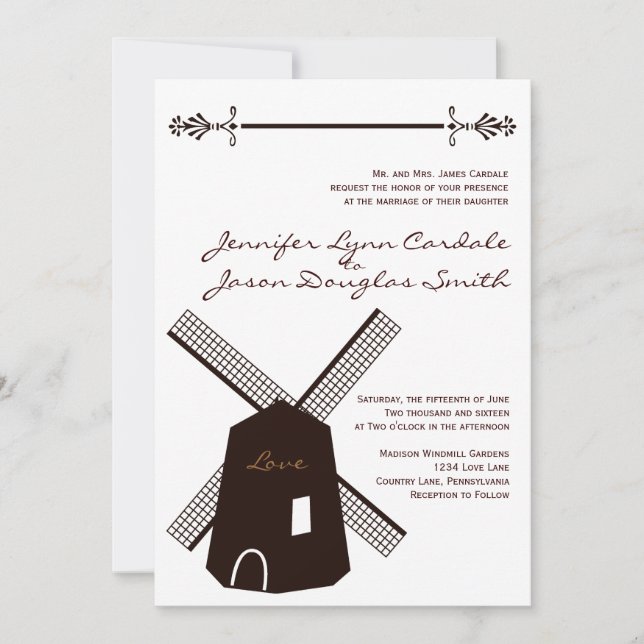 Invitation Pays rustique Pays Pays-Bas Windmill Mariage Invit (Devant)