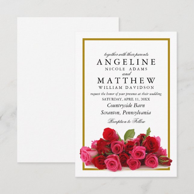 Invitation Pays Rustique Rose Gold Frontière Mariage Floral (Devant / Derrière)