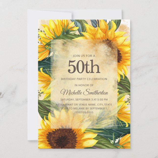 Invitation Pays rustique Tournesols jaunes 50e anniversaire (Devant)