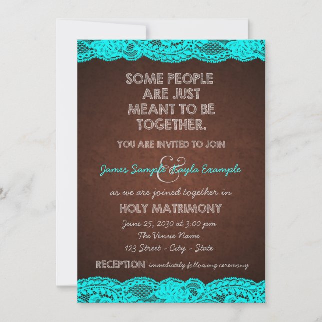 Invitation Pays Rustique Turquoise Bleu et Mariage Brown (Devant)
