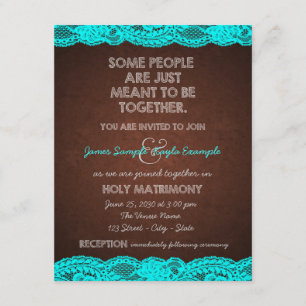 Invitation Pays Rustique Turquoise Bleu et Mariage Brown
