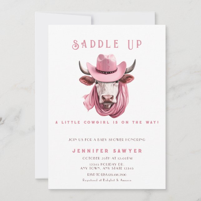 Invitation Pays rustique Western Cow Girl Baby shower (Devant)