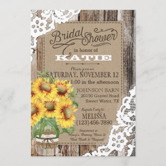 Invitation Pays Tournesol Dentelle en bois Fête des mariées r