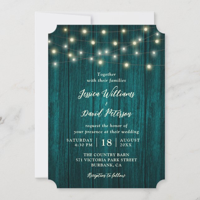 Invitation Pays Turquoise Barne Bois Chaîne Mariage (Devant)