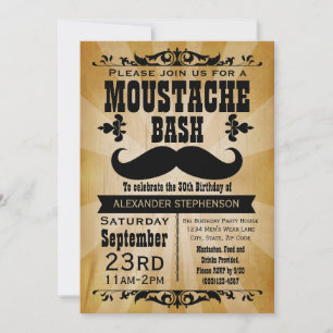 Invitation Pays Vintage Mustache Bash fête d'anniversaire