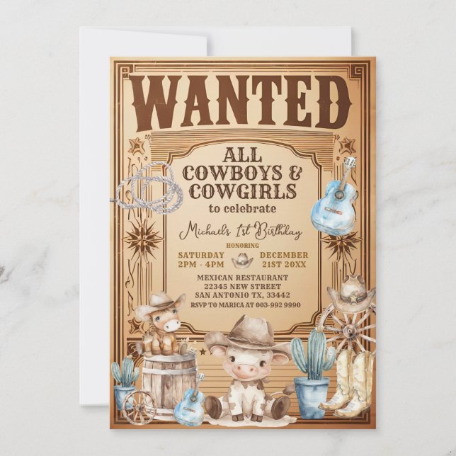 Invitation Pays vintage Ouest Recherché Anniversaire (Devant)