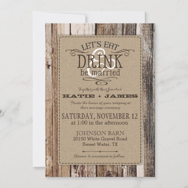 Invitation Pays Western Bois Planks Mariage rustique (Devant)