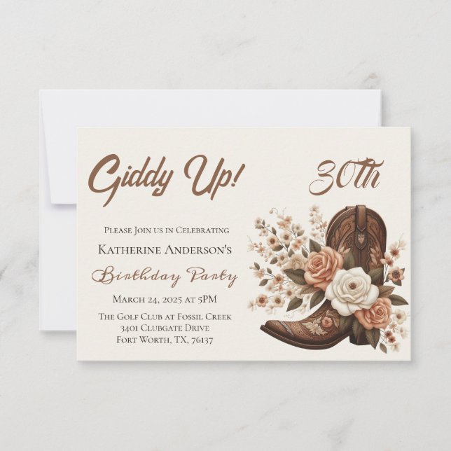 Invitation Pays Western Cowgirl Boot avec fleurs (Devant)