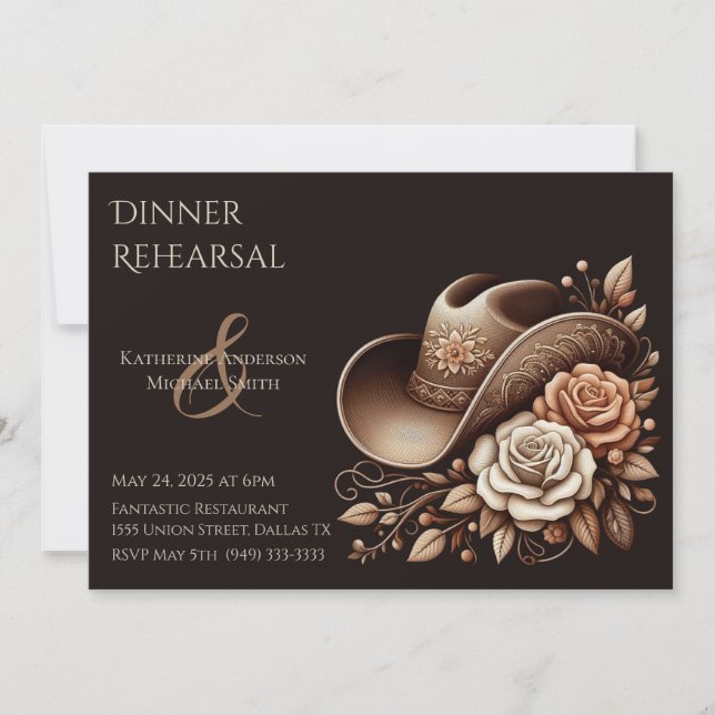 Invitation Pays Western Cowgirl Casquette avec fleurs (Devant)