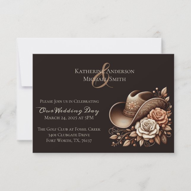 Invitation Pays Western Cowgirl Casquette avec fleurs (Devant)