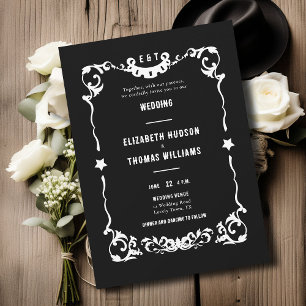 Invitation Pays Western Stars Noir Blanc Forme 2 Mariage
