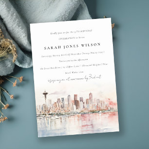 Invitation Paysage à l'aquarelle de Seattle, Washington pour
