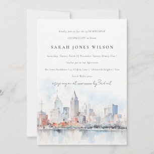 Invitation Paysage à l'aquarelle pour anniversaire à Détroit 