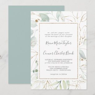 Invitation Paysage aéré et feuille d'or Mariage traditionnel