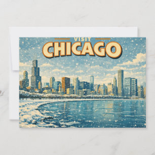 Invitation Paysage de Chicago et lac Michigan en hiver 