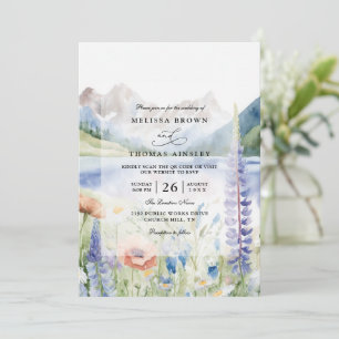 Invitation Paysage de fleurs sauvages de montagne Code QR Mar