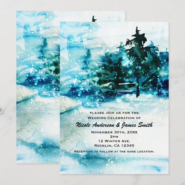 Invitation Paysage de forêt enneigée en aquarelle hivernale p (Devant / Derrière)