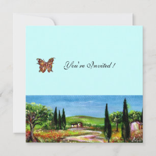 Invitation paysage de la toscane 5,jaune vert bleu