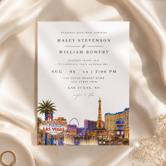 Invitation Paysage de Las Vegas Chic Aquarelle Mariage