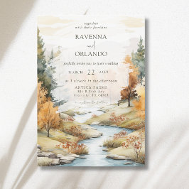Invitation Paysage de mariage de forêt de rivière d'automne v