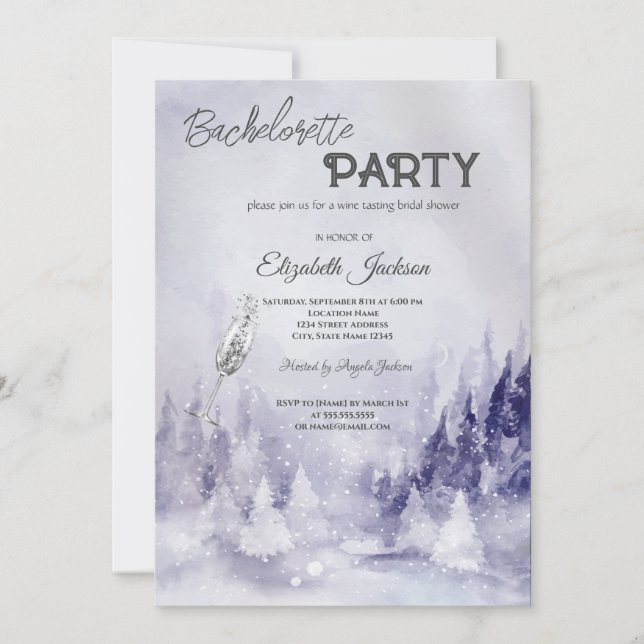 Invitation Paysage de neige violet hivernal Enterrement de vi (Devant)